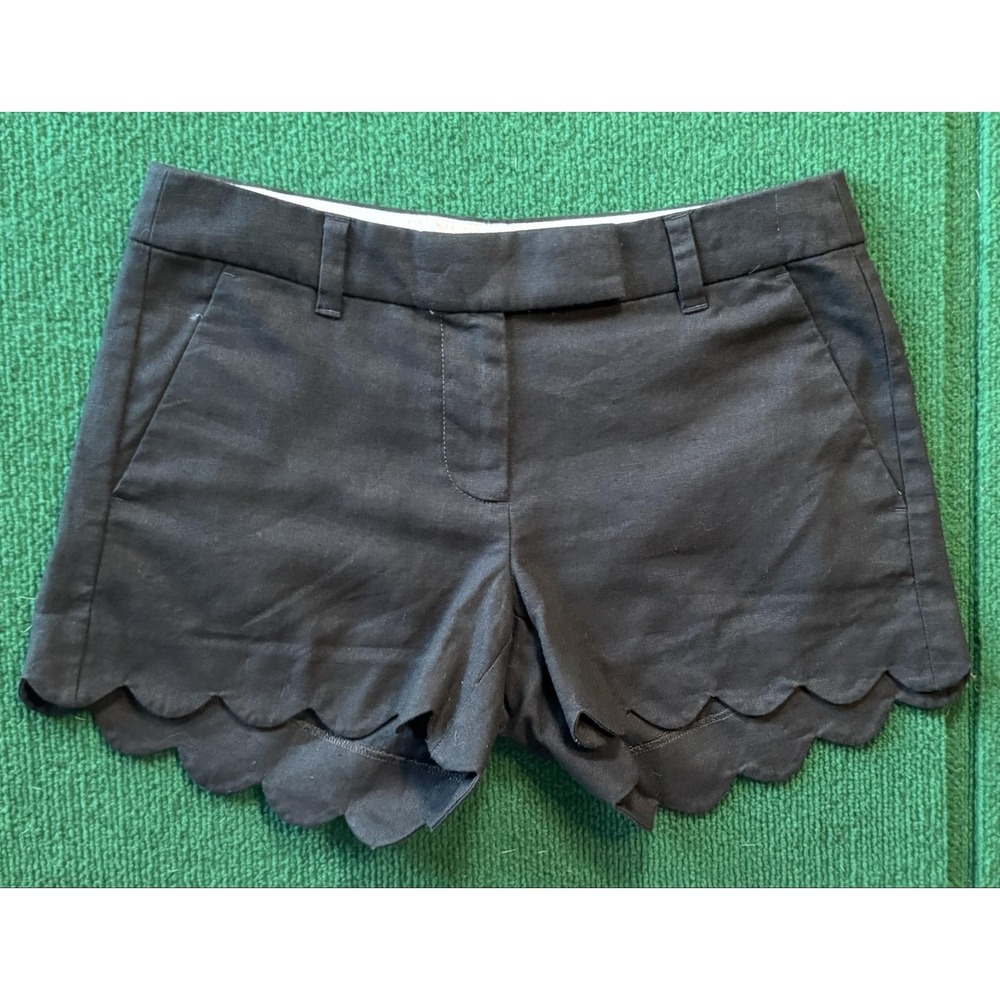 J Crew Shorts Womens 2 Black Linen Blend Chino Scallop Hem 3" Inseam L2142